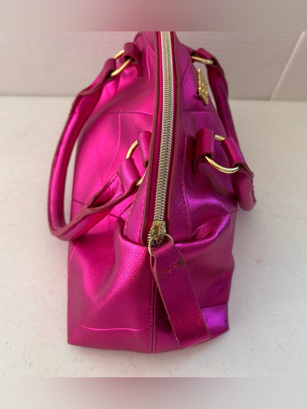 Victoria's Secret Hot Pink Metallic Dome Satchel - Picture 2 of 9
